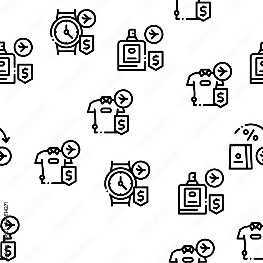 Duty Free Shop Store Seamless Pattern Vector Thin Line. Illustrations Duty Free Shop Store Seamless Pattern Vector Thin Line. Illustrations