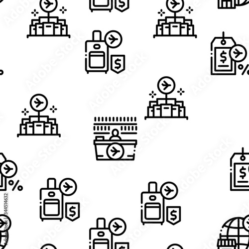 Duty Free Shop Store Seamless Pattern Vector Thin Line. Illustrations