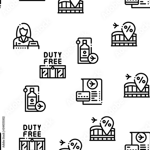 Duty Free Shop Store Seamless Pattern Vector Thin Line. Illustrations