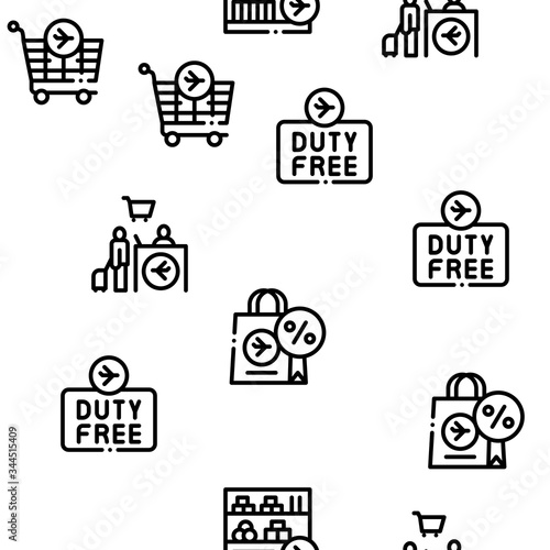 Duty Free Shop Store Seamless Pattern Vector Thin Line. Illustrations