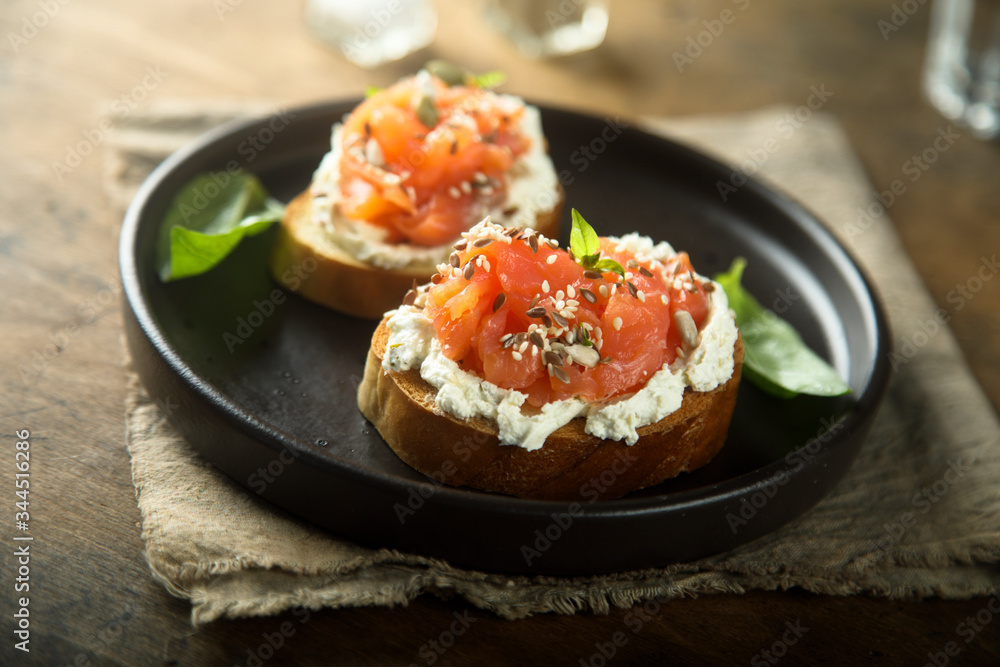 Smoked salmon with cream cheese on toast Smoked salmon with cream cheese on toast