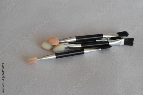 Makeup brush on a white background. The view from the top. 
