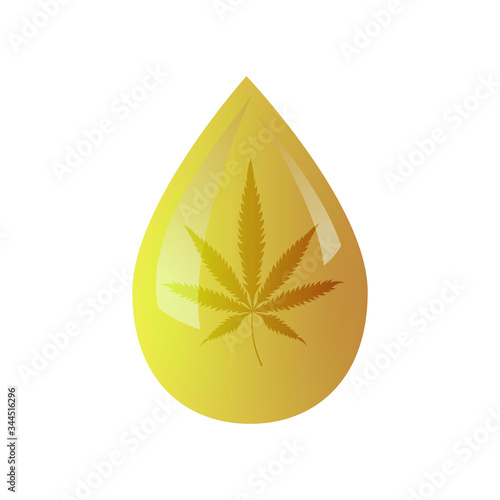 Drop oil with leaf cannabis on isolated background. logo cannabis oil. Vector illustration.