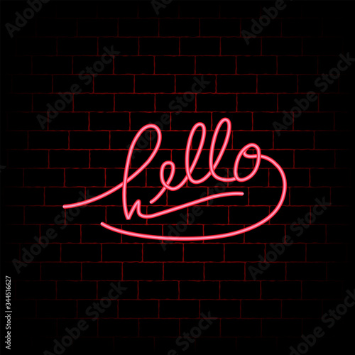 Hello hand lettering with red neon