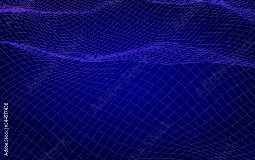 Abstract landscape on blue background. Cyberspace grid. hi tech network. 3D illustration