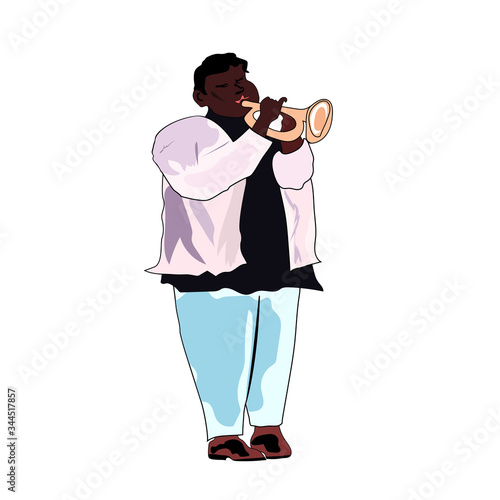 Jazz trumpeter. A jazz musician plays the trumpet. Trumpeter. Jazz theme. Illustration isolated on white background.