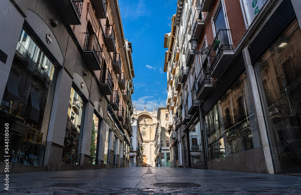 Granada, Spain, April 2020, empty streets of Granada during the covid-19 pandemic.