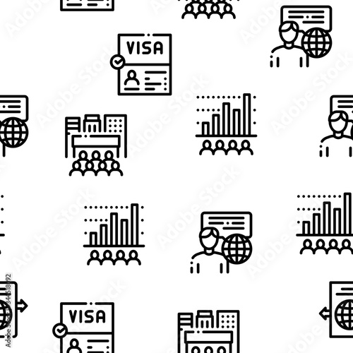 Immigration Refugee Seamless Pattern Vector Thin Line. Illustrations
