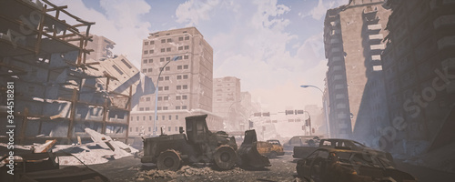 Photography wasteland city and apocalypse aftermath, ruins of city