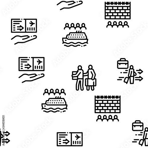 Immigration Refugee Seamless Pattern Vector Thin Line. Illustrations