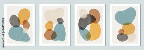 Set of minimal posters with abstract organic shapes composition in trendy contemporary collage style