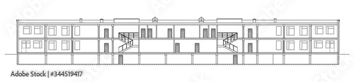 Cross-section of the Business Center building with underground parking.  Architectural background - vector blueprint.