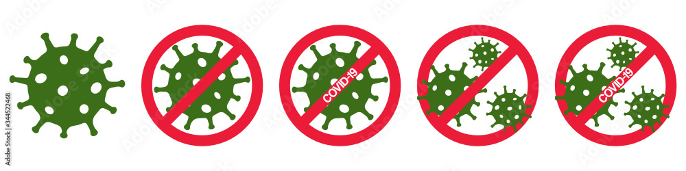 Obraz premium Set of Green Coronavirus 2019-nCoV, Virus, COVID-2019 icon. Outbreak, Pandemic, concept. Vector illustration.