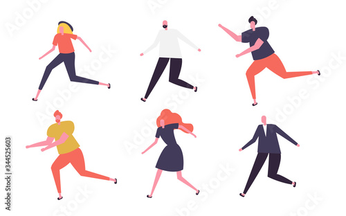 Running people. Flat man and woman  business persons run. Flat vector runner jogging characters set 