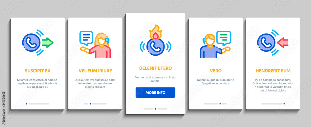 Telemarketing Sale Onboarding Mobile App Page Screen Vector. Telemarketing Help And Information Research, Calling Operator And Customer Color Illustrations