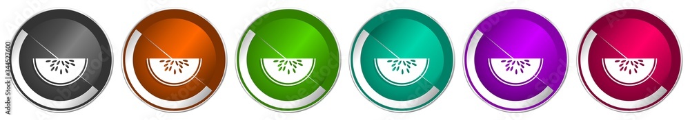 Watermeloon icon set, fresh fruit silver metallic chrome border vector web buttons in 6 colors options for webdesign Watermeloon icon set, fresh fruit silver metallic chrome border vector web buttons in 6 colors options for webdesign