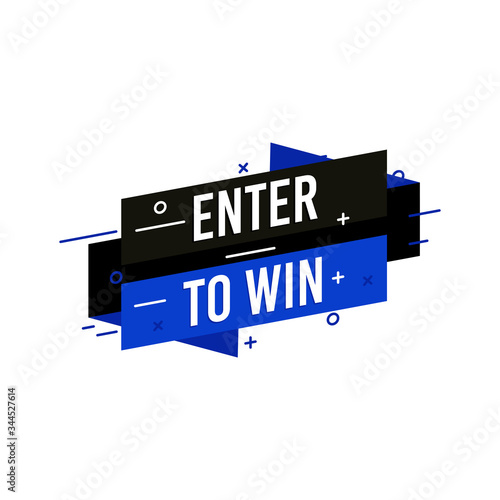 Enter to win icon and label. Poster template design for social media post or website banner. Vector illustration with origami and simple typography text style. Isolated on white background.