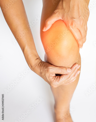 Gesture showing pain in the muscles and bone, joint, knee of a person