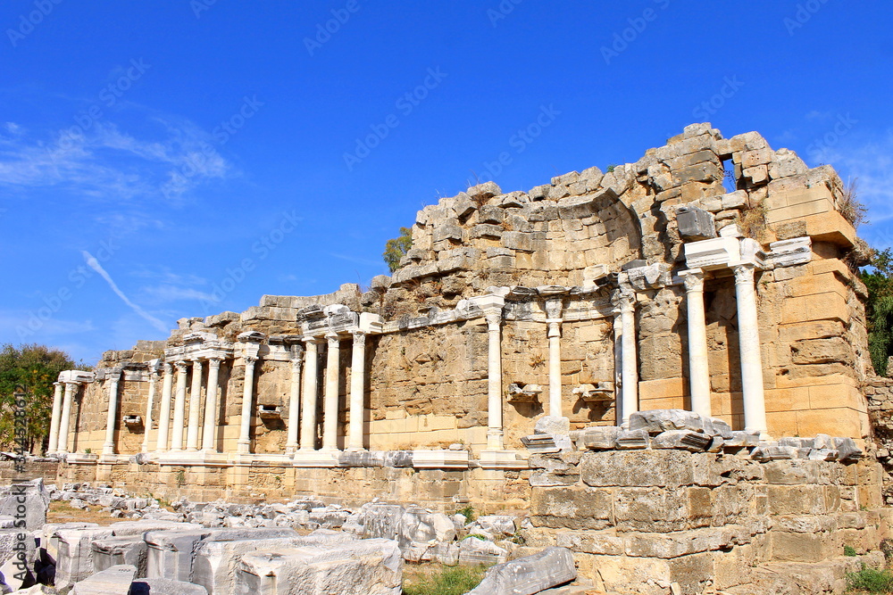 Antique ruins and sights of the Turkish resort town of Side