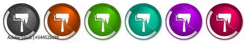 Paintroll icon set, silver metallic chrome border vector web buttons in 6 colors options for webdesign