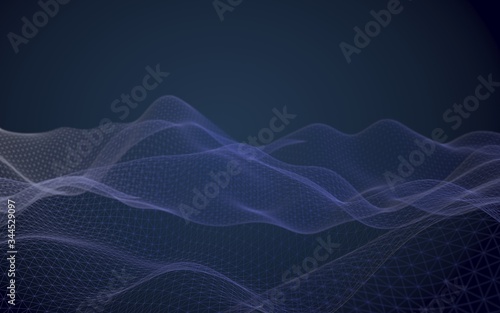 Abstract landscape on a blue background. Cyberspace grid. hi tech network. 3d technology illustration. 3D illustration