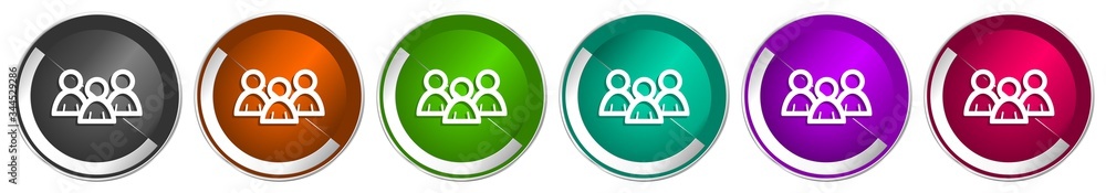 People icon set, group silver metallic chrome border vector web buttons in 6 colors options for webdesign People icon set, group silver metallic chrome border vector web buttons in 6 colors options for webdesign