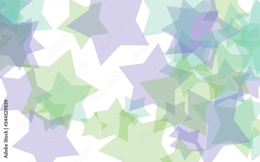 Multicolored translucent stars on a white background. Green tones. 3D illustration Multicolored translucent stars on a white background. Green tones. 3D illustration