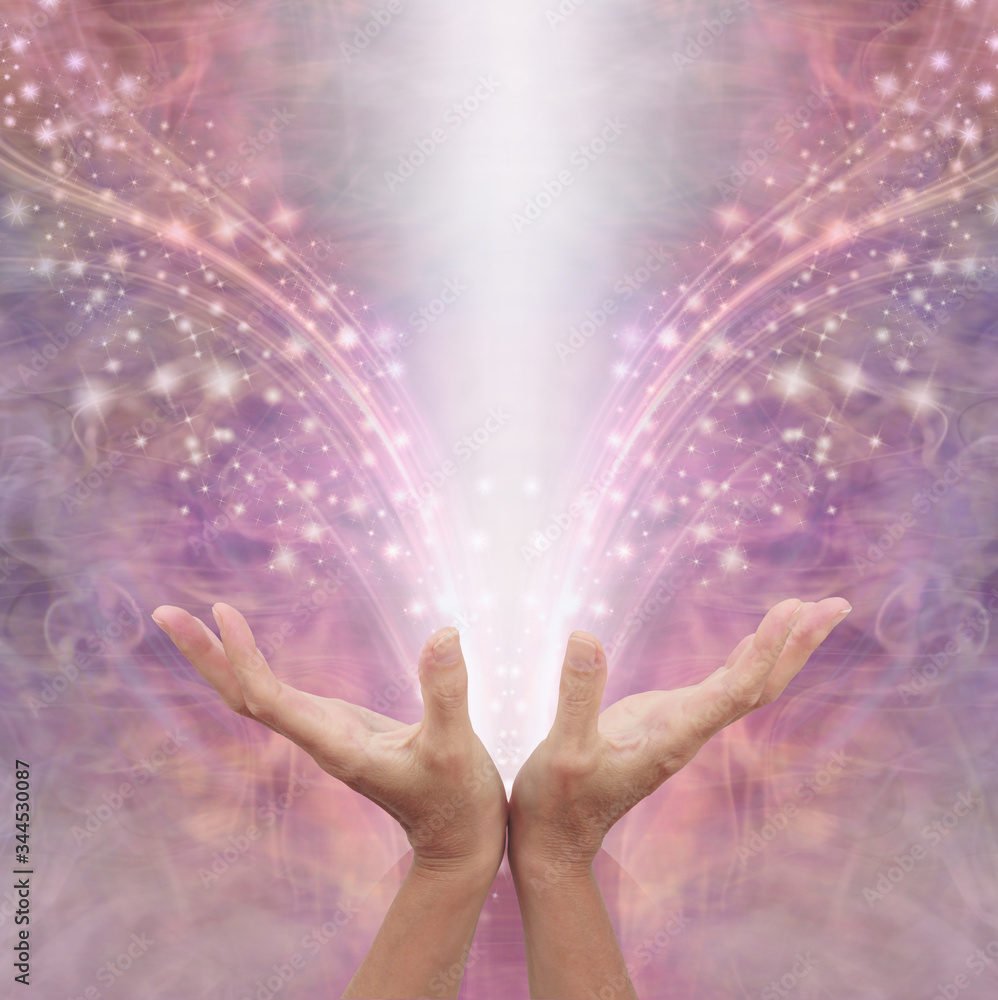 Sending out Reiki healing energy across the ether - female with