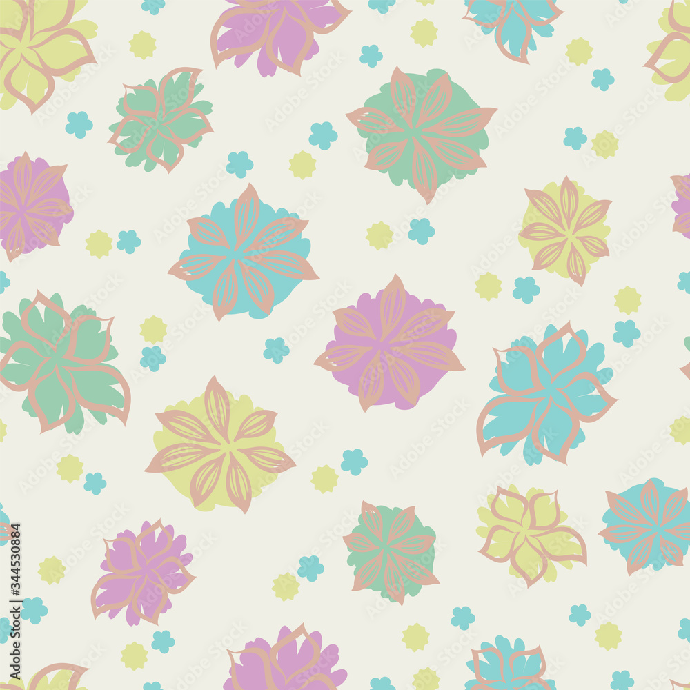 Vector ivory cute hand drawing look floral seamless pattern background. Perfect for fabric, wallpaper,
scrapbooking project. Vector ivory cute hand drawing look floral seamless pattern background. Perfect for fabric, wallpaper,
scrapbooking project.