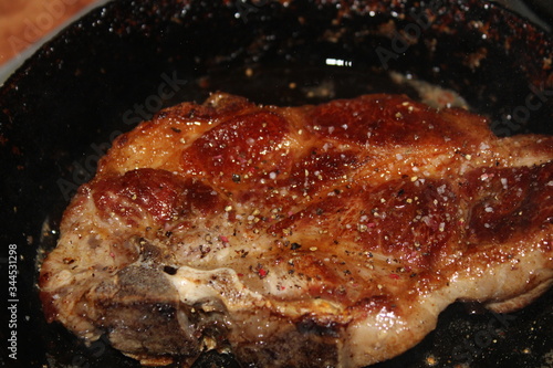 grilled steak with pepper and salt