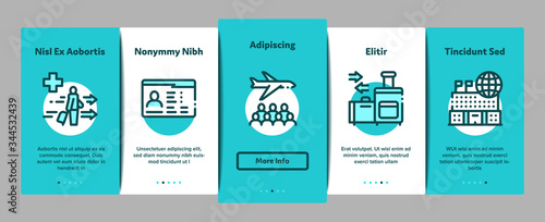 Immigration Refugee Onboarding Mobile App Page Screen Vector. Immigration Person With Baggage, Passport And Visa, Cruise Liner Voyage And Airplane Color Illustrations