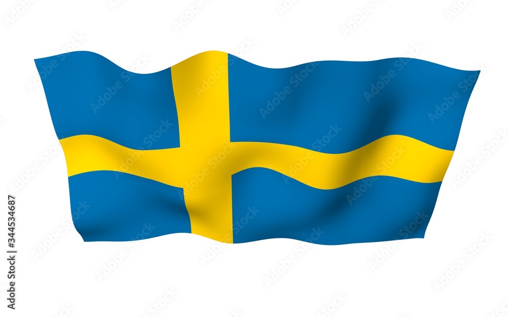 The flag of Sweden. Official state symbol of the Kingdom of Sweden. A blue field with a yellow Scandinavian cross that extends to the edges of the flag. 3d illustration The flag of Sweden. Official state symbol of the Kingdom of Sweden. A blue field with a yellow Scandinavian cross that extends to the edges of the flag. 3d illustration