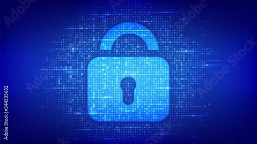 Lock. Cyber security. Padlock With Keyhole icon made with binary code. Protect and Security or Safe concept. Illustrates cyber data security or information privacy idea. Vector Illustration.