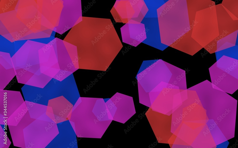 Multicolored translucent hexagons on dark background. Green tones. 3D illustration