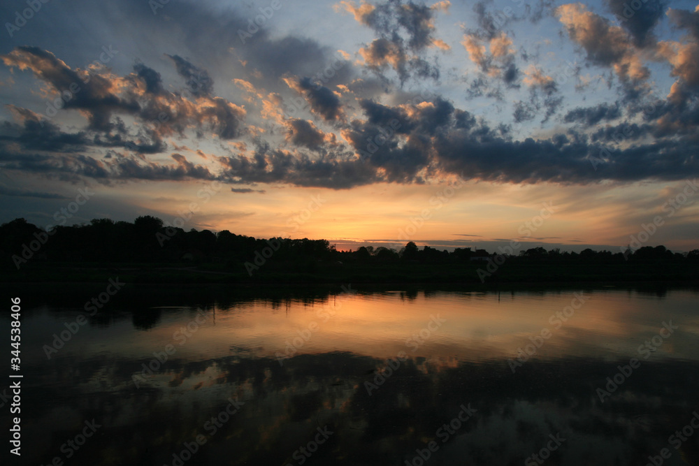 Sunset in Tyniec, Vistula river, Wisla river, Lesser Poland, Poland