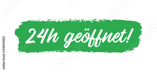 Hand sketched 24h geöffnet quote in German as banner. Translated 24h open. Lettering for poster, label, flyer, header, card, header, advertisement, announcement