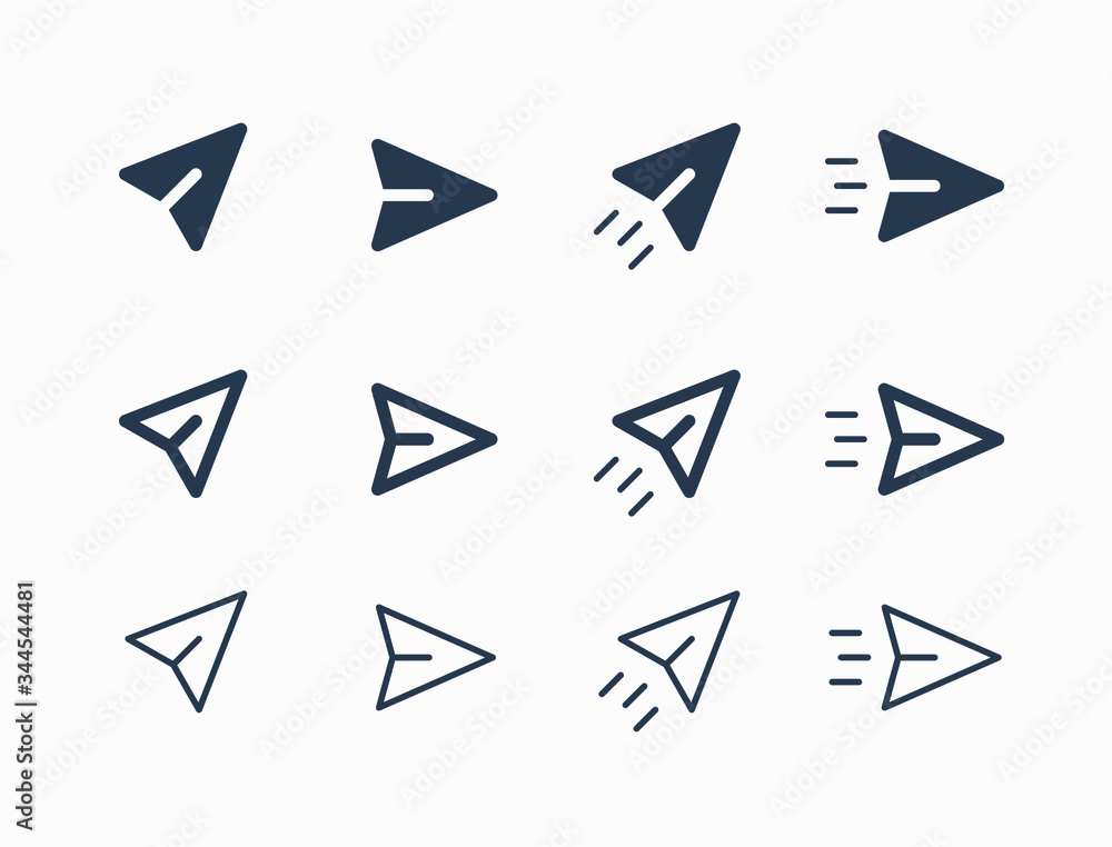 Send fly line vector minimalistic icon. Letter mail vector symbol. Plane origami send icons set for web design. Modern flat paper air icon for app design. Newsletter sign minimal flat linear set icons Send fly line vector minimalistic icon. Letter mail vector symbol. Plane origami send icons set for web design. Modern flat paper air icon for app design. Newsletter sign minimal flat linear set icons