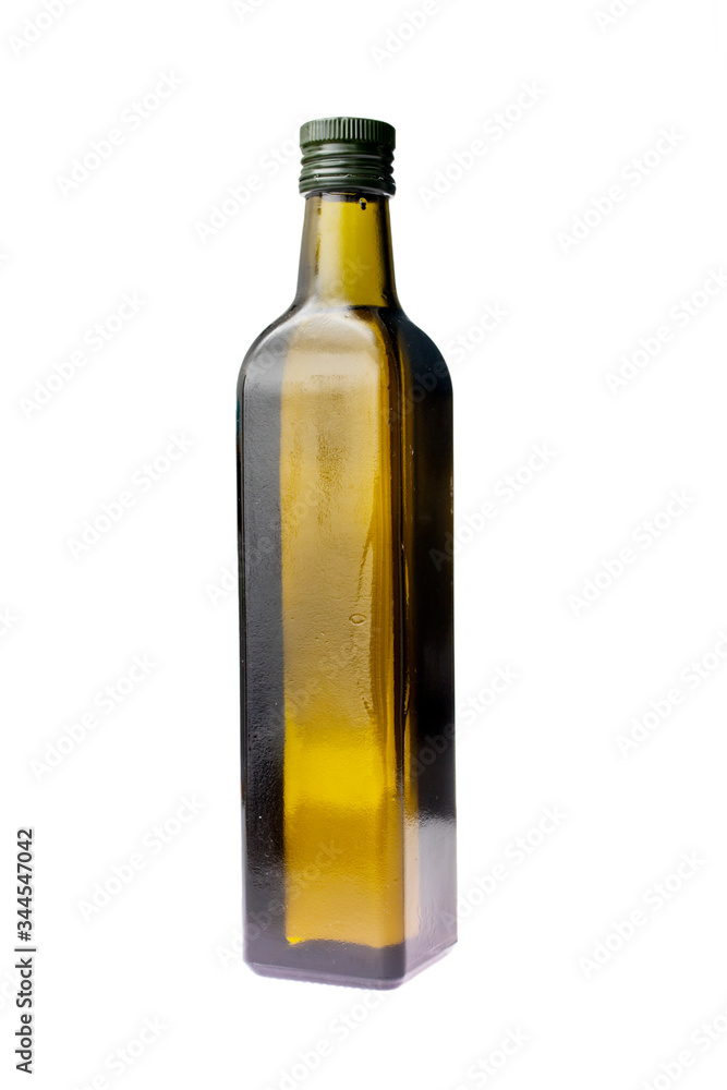 Dark bottle with refined olive oil isolated on white Dark bottle with refined olive oil isolated on white