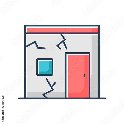Slums RGB color icon. Cracked urban construction. Poor condition of residential building. Poverty living in runned down hut. Ruined shack. Crumbling shanty. Isolated vector illustration