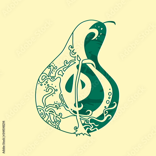 Half of green pear vector illustration in isolated yellow background
