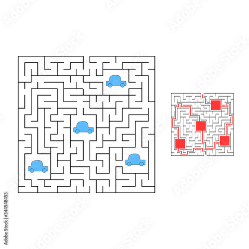 Abstact labyrinth. Educational game for kids. Puzzle for children. Maze conundrum. Find the right path. Vector illustration. With answer.