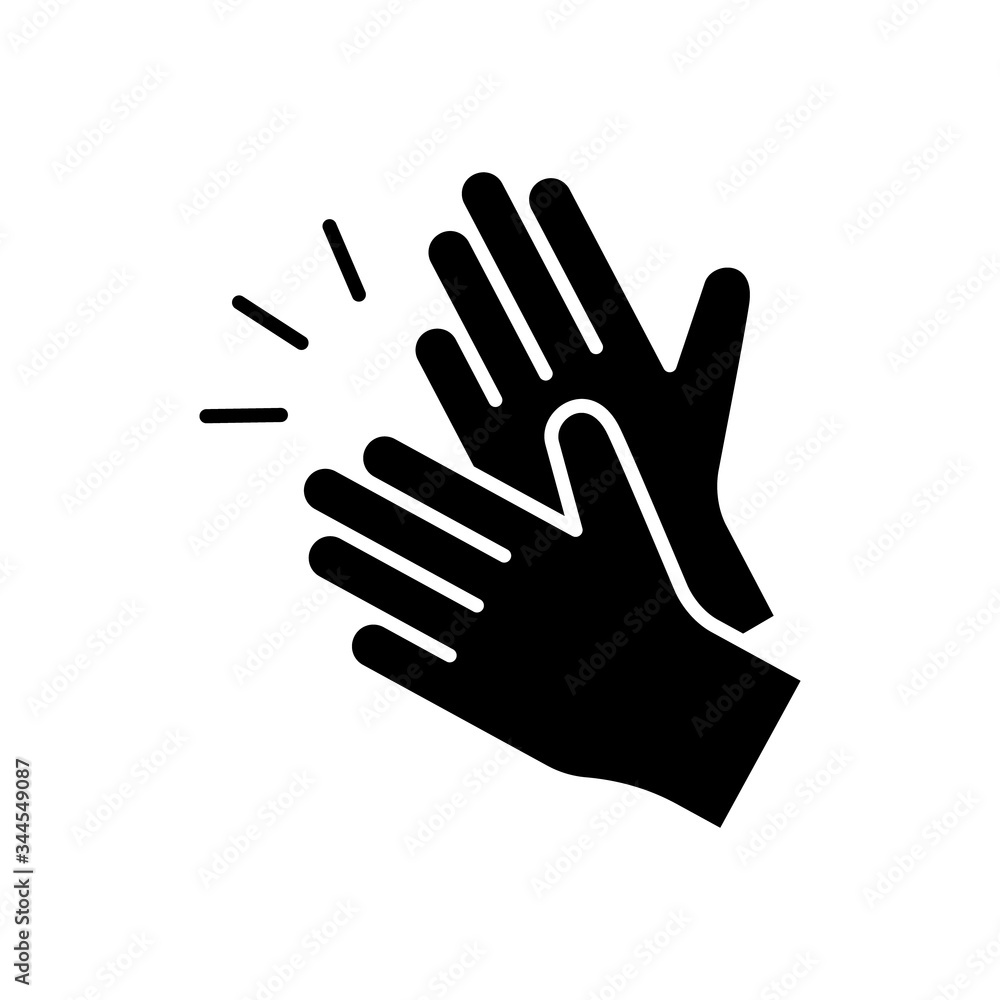 Cutout silhouette of Clapping hands. Outline icon of applause. Black simple illustration of handclap. Flat isolated vector emblem on white background
