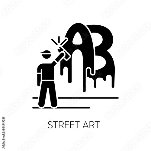 Street art black glyph icon. Contemporary cultural movement. Modern painting creating. Independent artist. Graffiti drawing. Silhouette symbol on white space. Vector isolated illustration