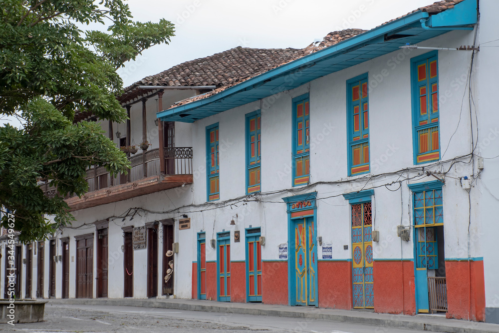 Colonial style facades in Colombian town