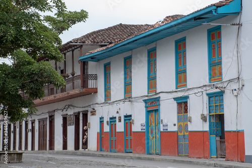 Colonial style facades in Colombian town