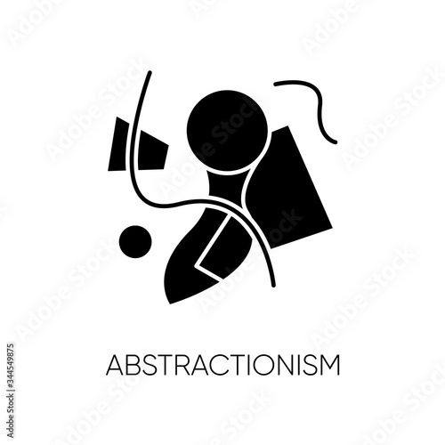 Abstractionism black glyph icon. Cultural movement. Various shapes abstract composition. Creative minimal painting. Silhouette symbol on white space. Vector isolated illustration