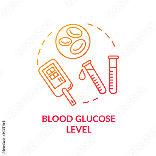 Blood glucose level concept icon. Cardiovascular disease, diabetes mellitus idea thin line illustration. Hypoglycemia, hyperglycemia symptom monitoring. Vector isolated outline RGB color drawing