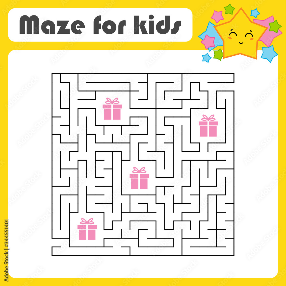 Abstact square labyrinth. Educational game for kids. Puzzle for children. Maze conundrum. Find the right path. Vector illustration. Abstact square labyrinth. Educational game for kids. Puzzle for children. Maze conundrum. Find the right path. Vector illustration.