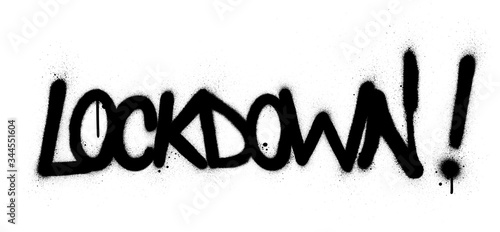 graffiti lockdown word sprayed in black over white