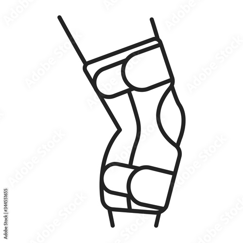 Human knee orthosis medical equipment line black icon. Orthopedic leg joint bandage. Isolated vector element. 